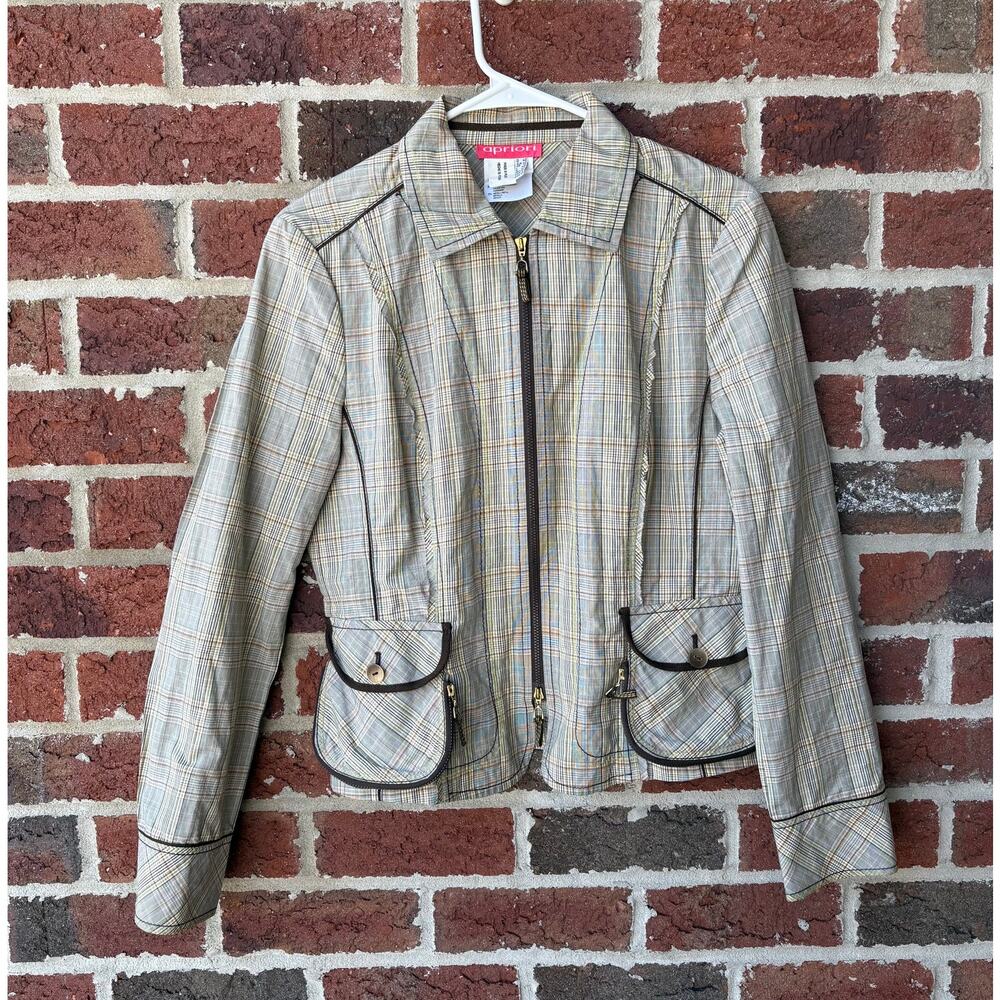Apriori Plaid Zip Front Coquette Jacket Size 10